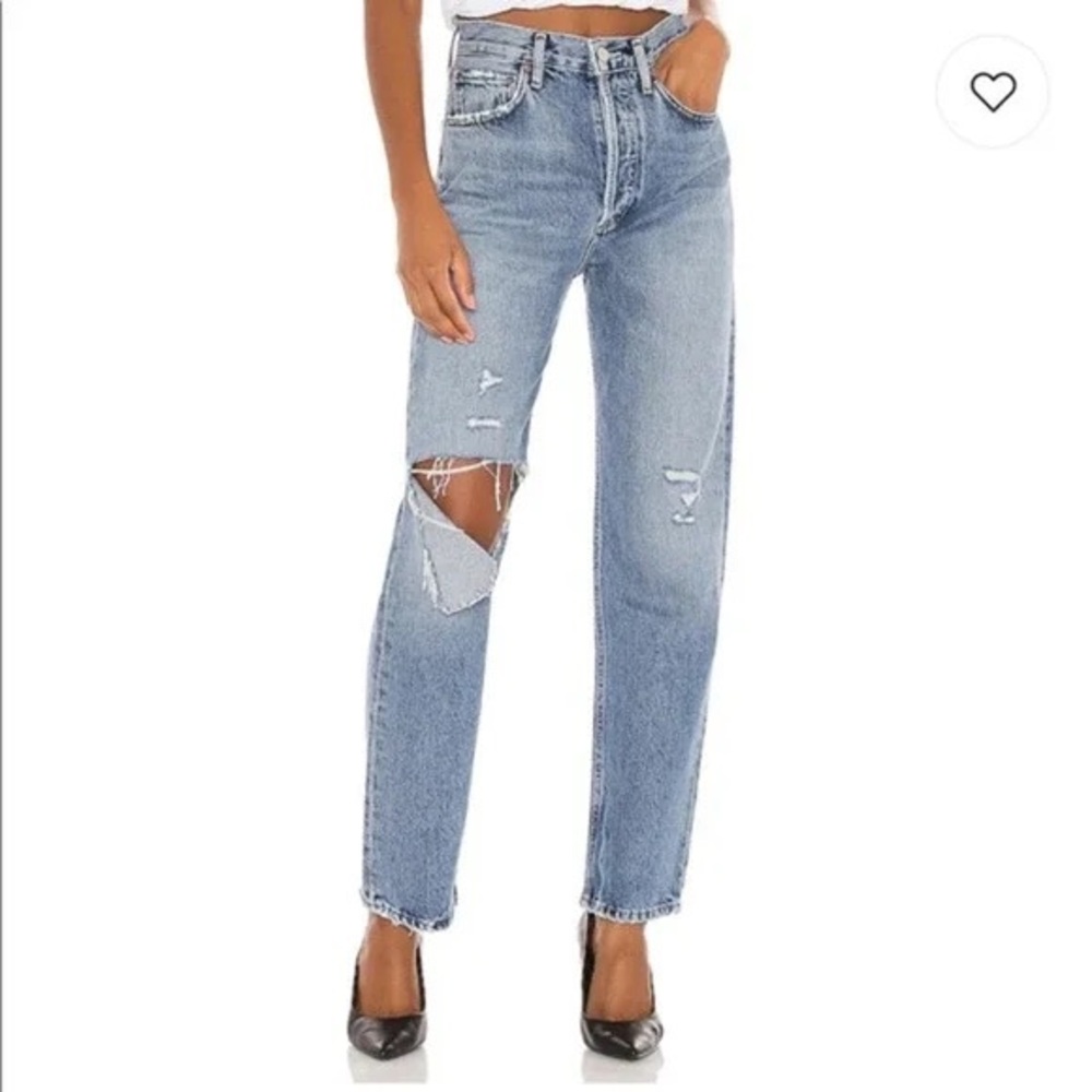 Agolde Light Blue Ripped Straight Leg Jeans